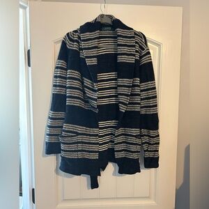 Ralph Lauren Linen and Silk Blend Cardigan Sweater Navy Blue with White Stripes